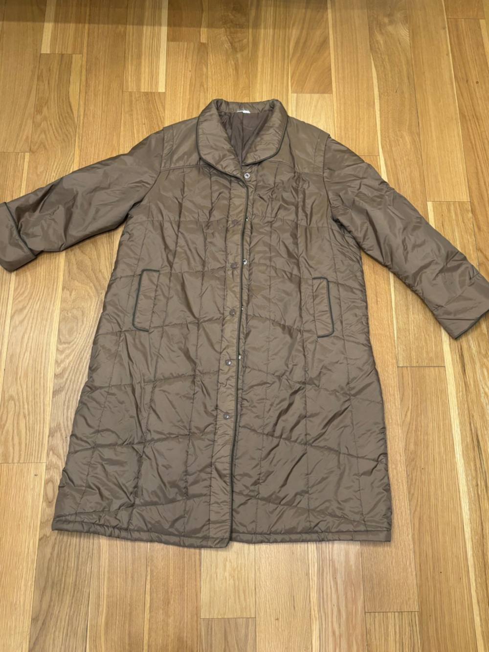 Vintage Quilted Long Coat Brown Minimalist Made in Taiwan 90s